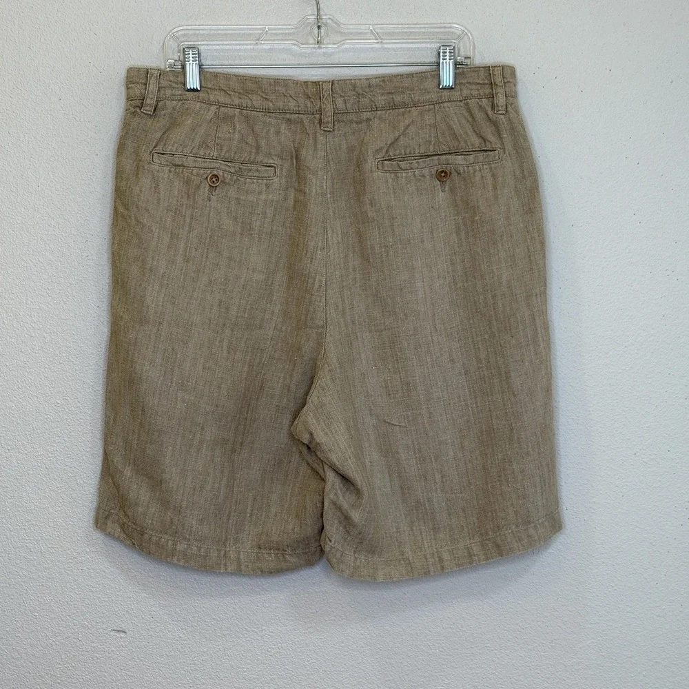 Banana Republic Chino Shorts Mens Sz 36 Natural 100% Linen Pleated Front Preppy